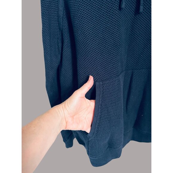 Vince Navy Blue Waffle-Knit Hooded Pullover 100% Cotton Sweater Casual Size XL - Picture 6 of 8